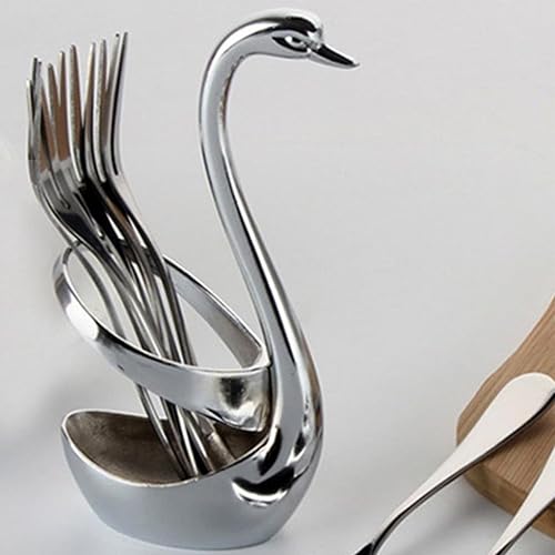Miniatura 4 de Soporte de cuchara de café Swan, soporte creativo de cuchara de acero inoxidable, tenedor de comida de frutas, cuchara, cuchillo, base de cisne