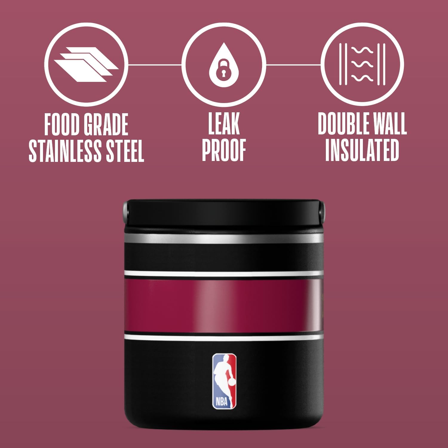 Hydrapeak x NBA Officially Licensed Cleveland Cavaliers 25oz Stainless Steel Vacuum Insulated Thermos Food Jar with Handle, Wide Mouth Leak-Proof Soup Thermos for Adults, 10 Hours Hot & 16 Hours Cold