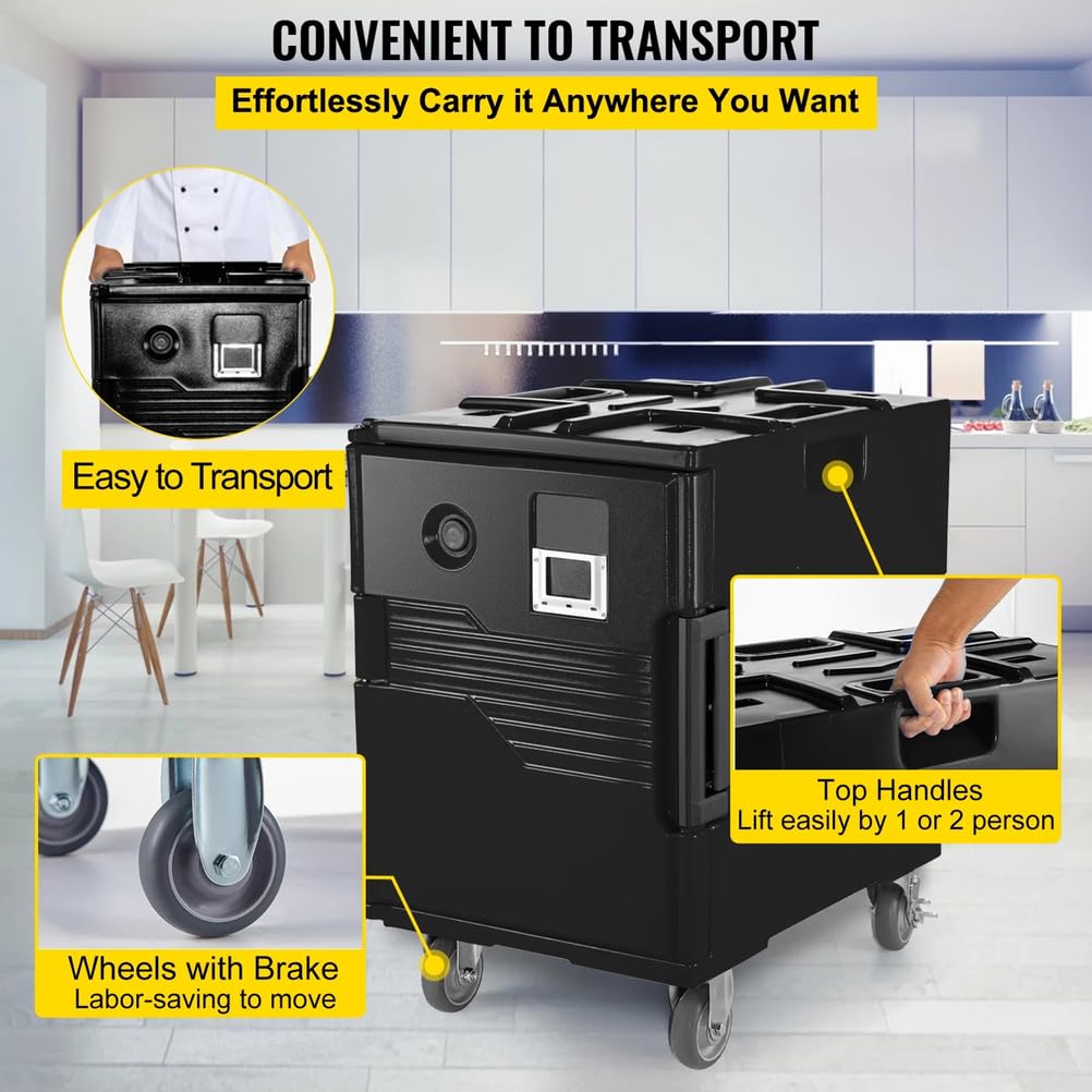Contenitore termico per alimenti, 120 l, con ruote girevoli per 6 padelle di dimensioni standard, ideale per ristoranti, feste, riunioni