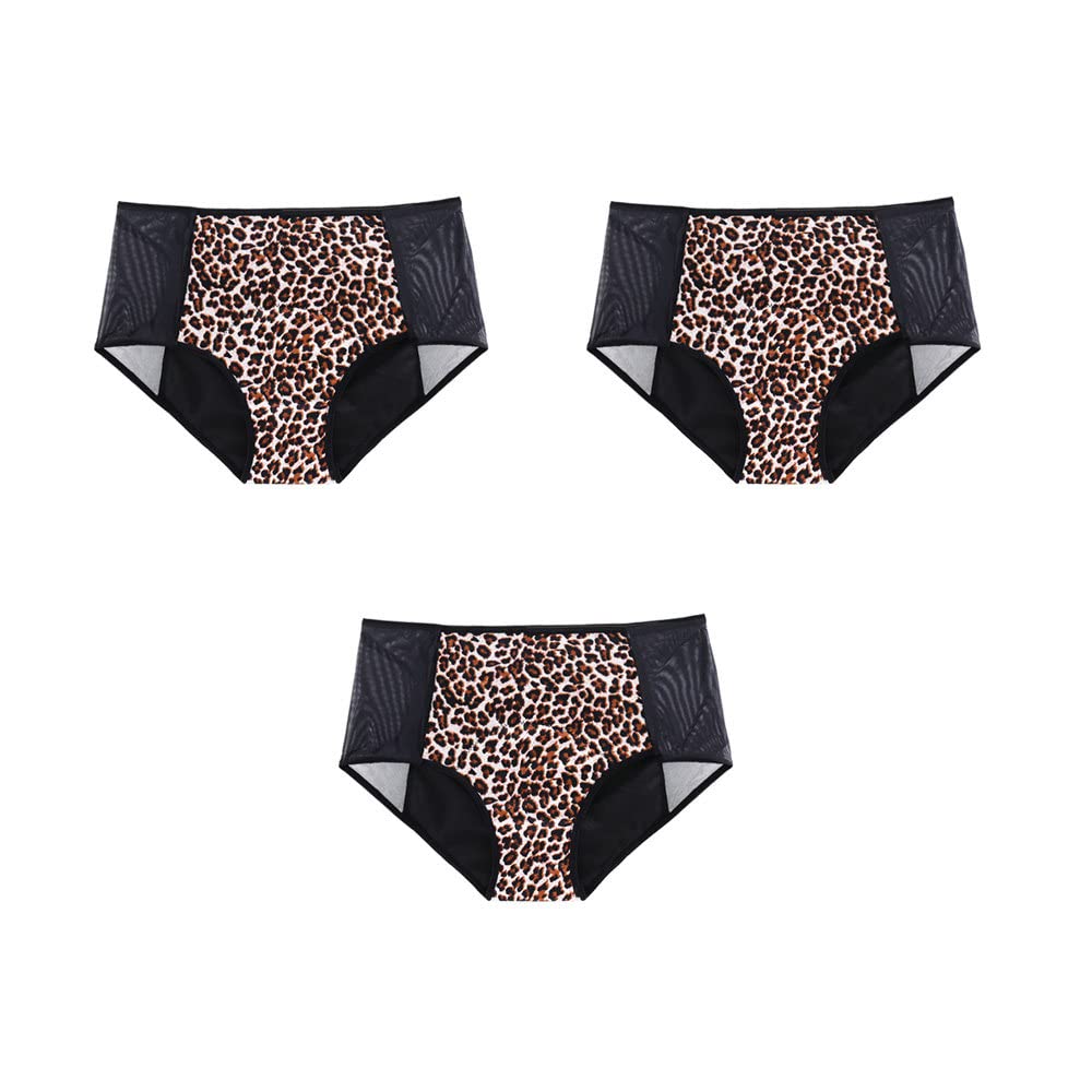 Mutandine per Il Ciclo Mestruale da Donna Mutande Assorbenti a Vita Media e Anti-perdite Slip Post-Partum Cavi Slip Mestruali Confezione da 3 Leopardo 3Xl