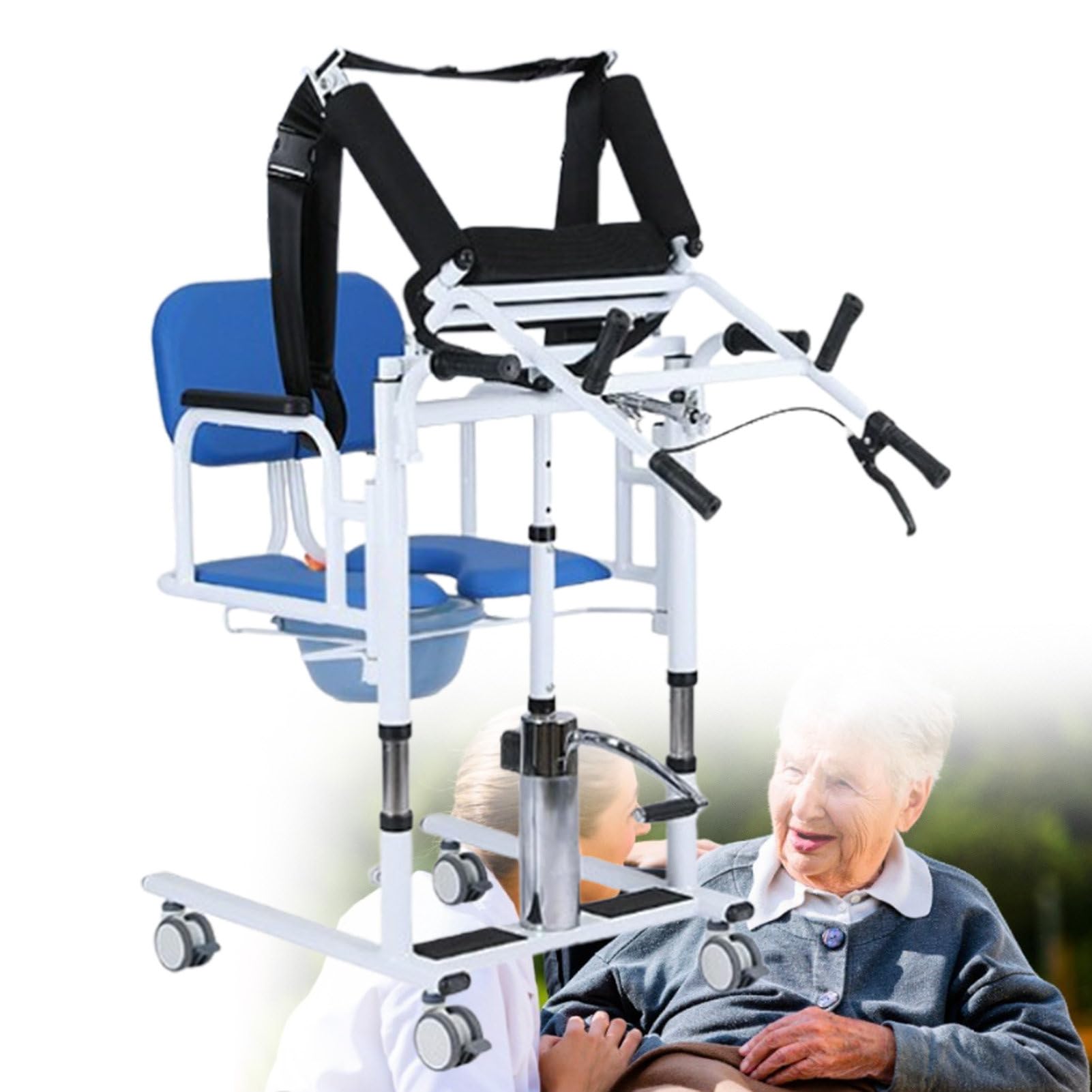 Zykuosus Hydraulic Transfer Chair with 180° Split Seat Commode Lift, Assisted Standing Support, Adjustable Height For are and Elderly Mobility
