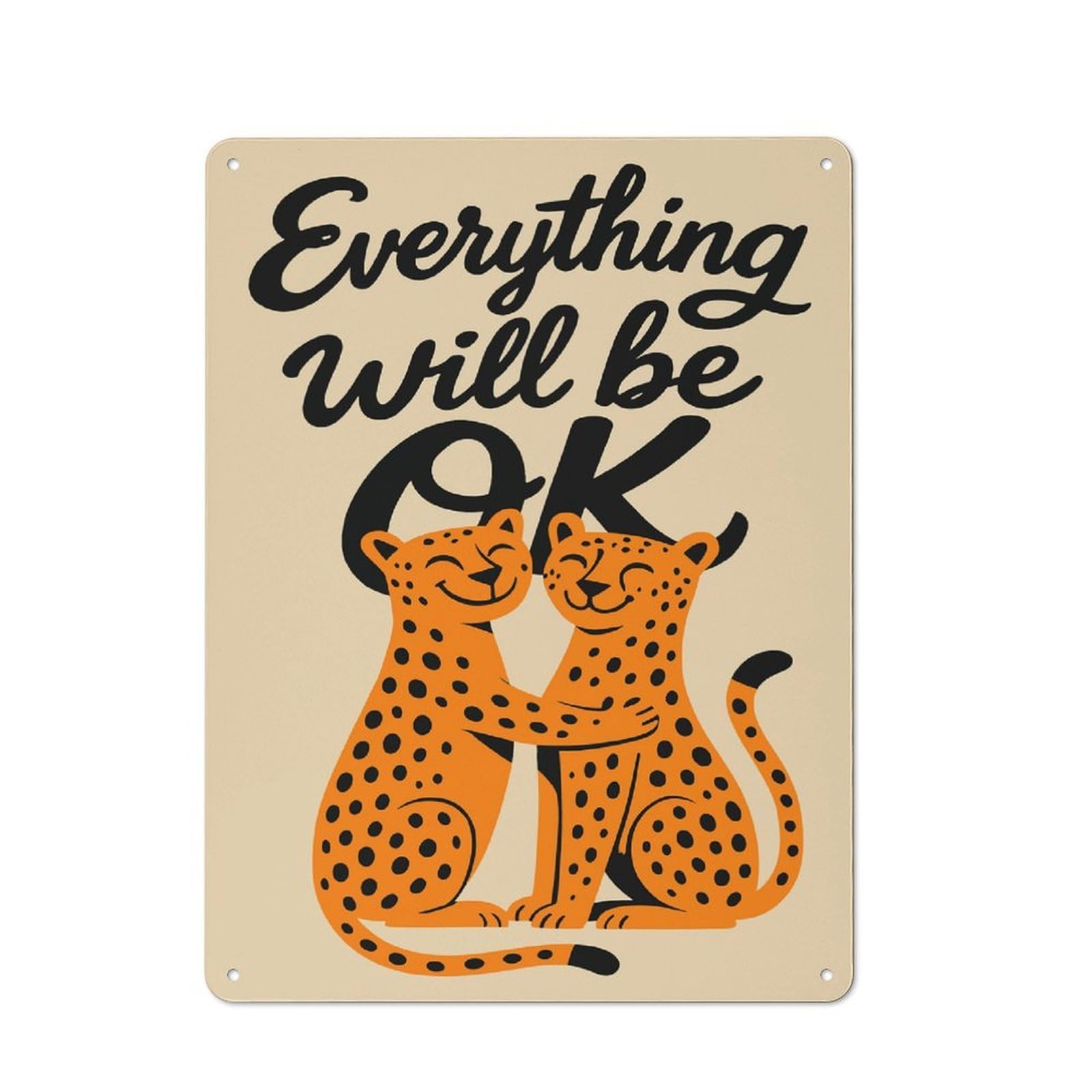 Junmoney Style-5 Everything Will Be Ok - Cheetahs Metal Wall Plaque For Bar Wall, Pub Room And Party Space, Gift For Friends, Dad Or Home Bar Owners, 40X30cm