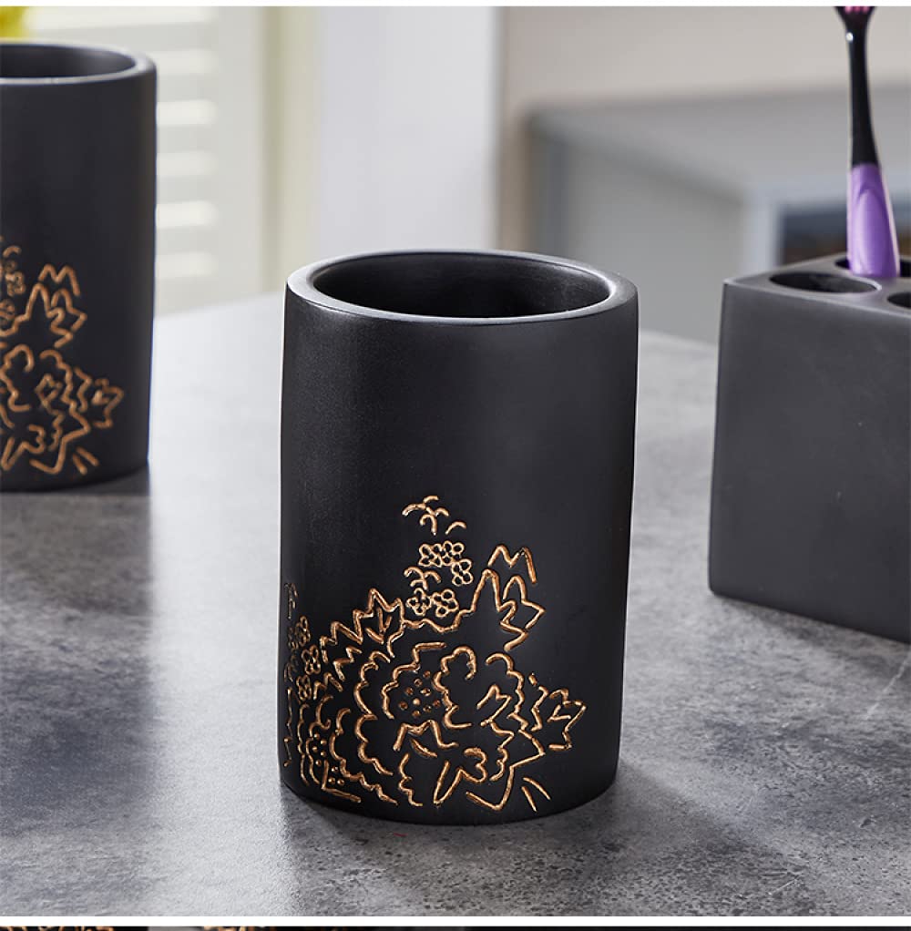 BERTY·PUYI Accesorios De Baño De Resina (Juego De 6) - Elegante Juego De Baño De Resina con Jabonera, Dispensador De Loción, 2 Vasos, Soporte para Cepillo De Dientes, Bandeja