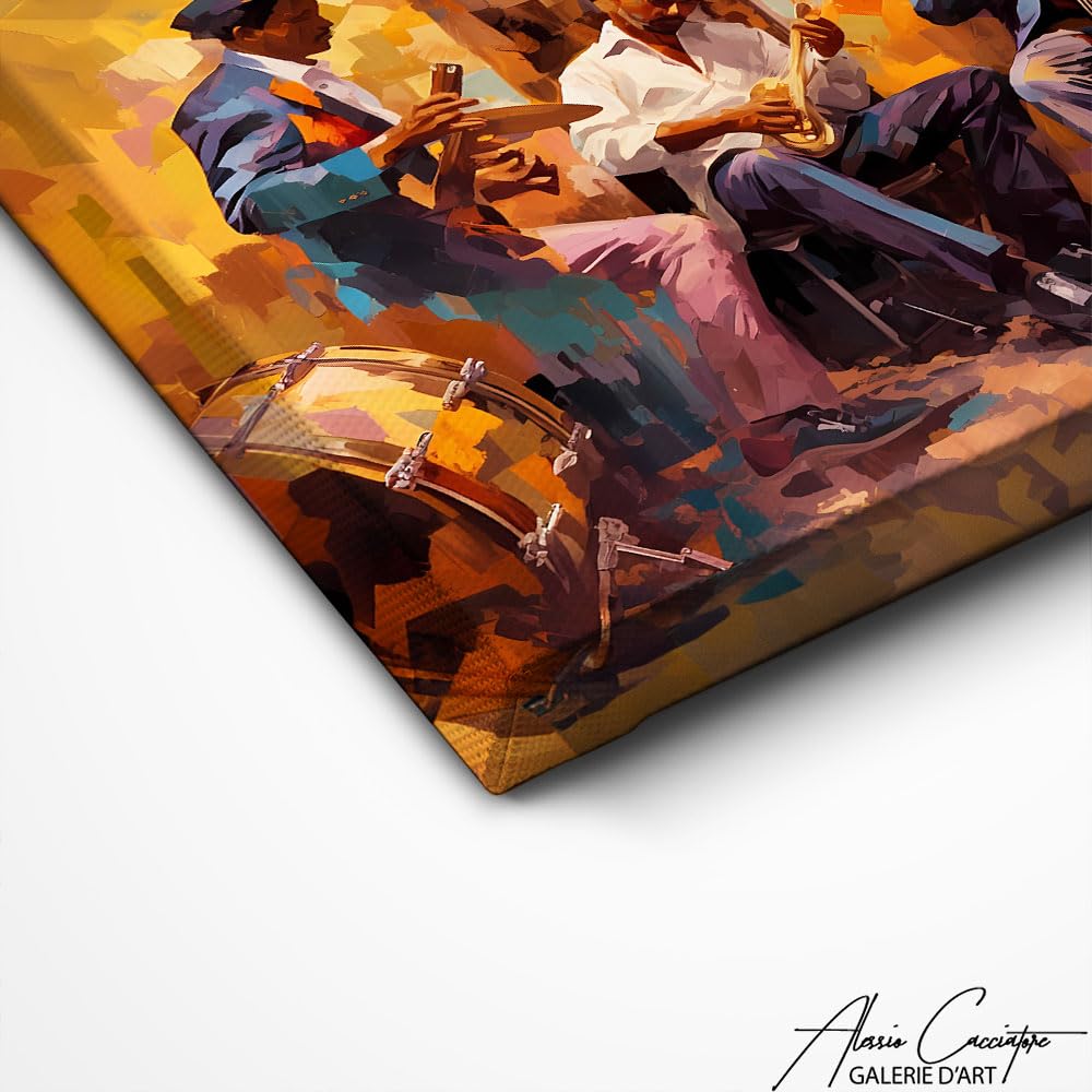 Cuadro musical Jazz – Lienzo de pared musical – Decoración para dormitorio adulto Cocooning mural – Mural – Deco mural de música – Cuadro Jazzmann – Idee regalo para mujer decoración (120 x 80 cm)