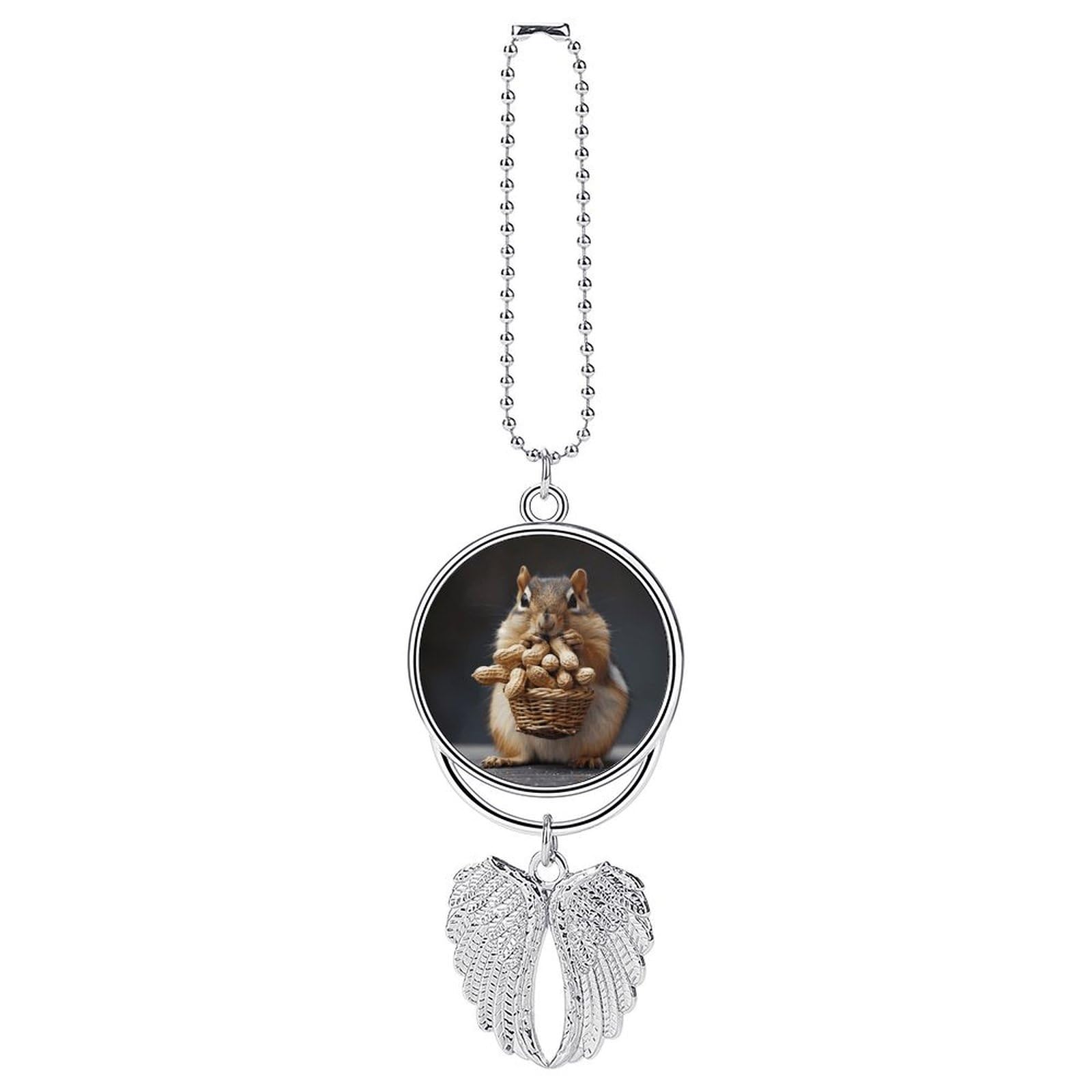Squirrel and Peanut Car Charm, Alloy Rear View Mirror Pendant, Bling Funny Car Hanging Ornament Gift for Women Men, Car Pendant Lucky Auto Interior Decoration Accessories Silver-Style