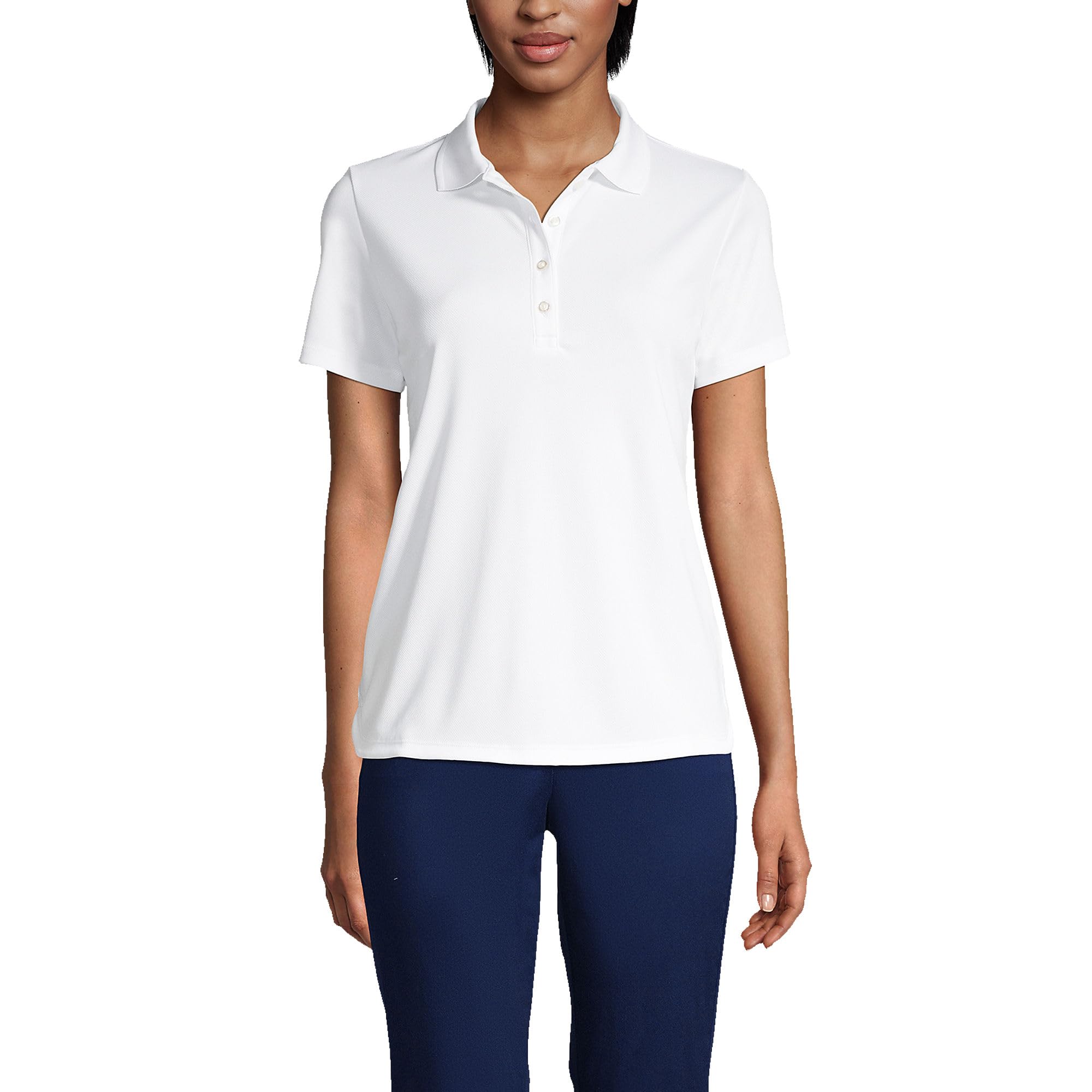 Lands' End Solid Active Polo da donna a maniche corte - Bianco - M