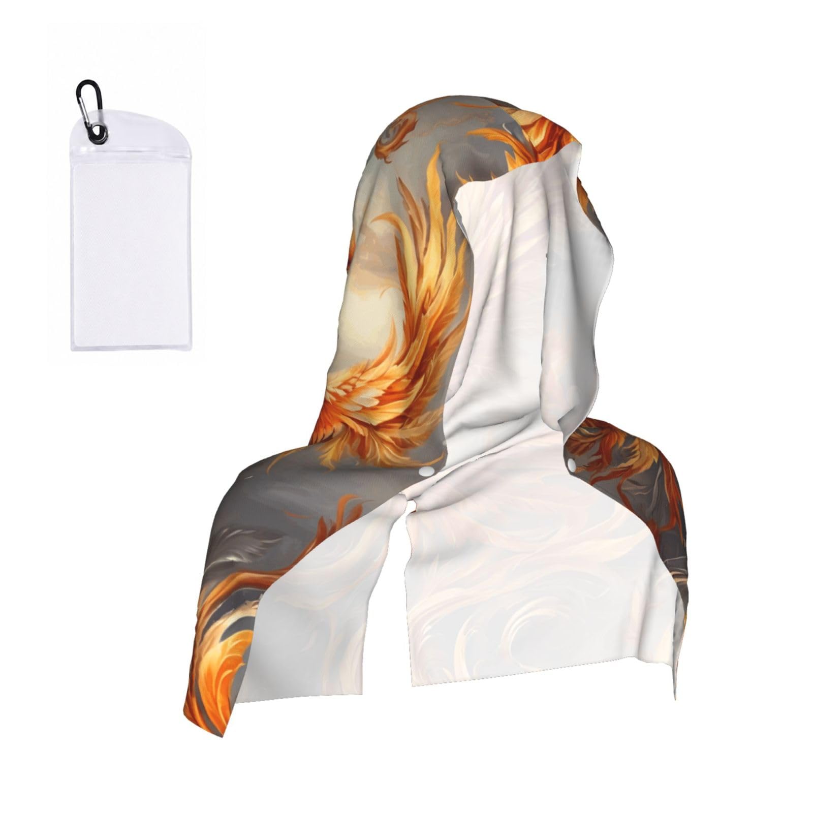DUWAA Phoenix Print Reusable Hoodie Cooling Neck Wrap, Hot Weather Outdoor Sports Workout Head Towel For Stay Chill
