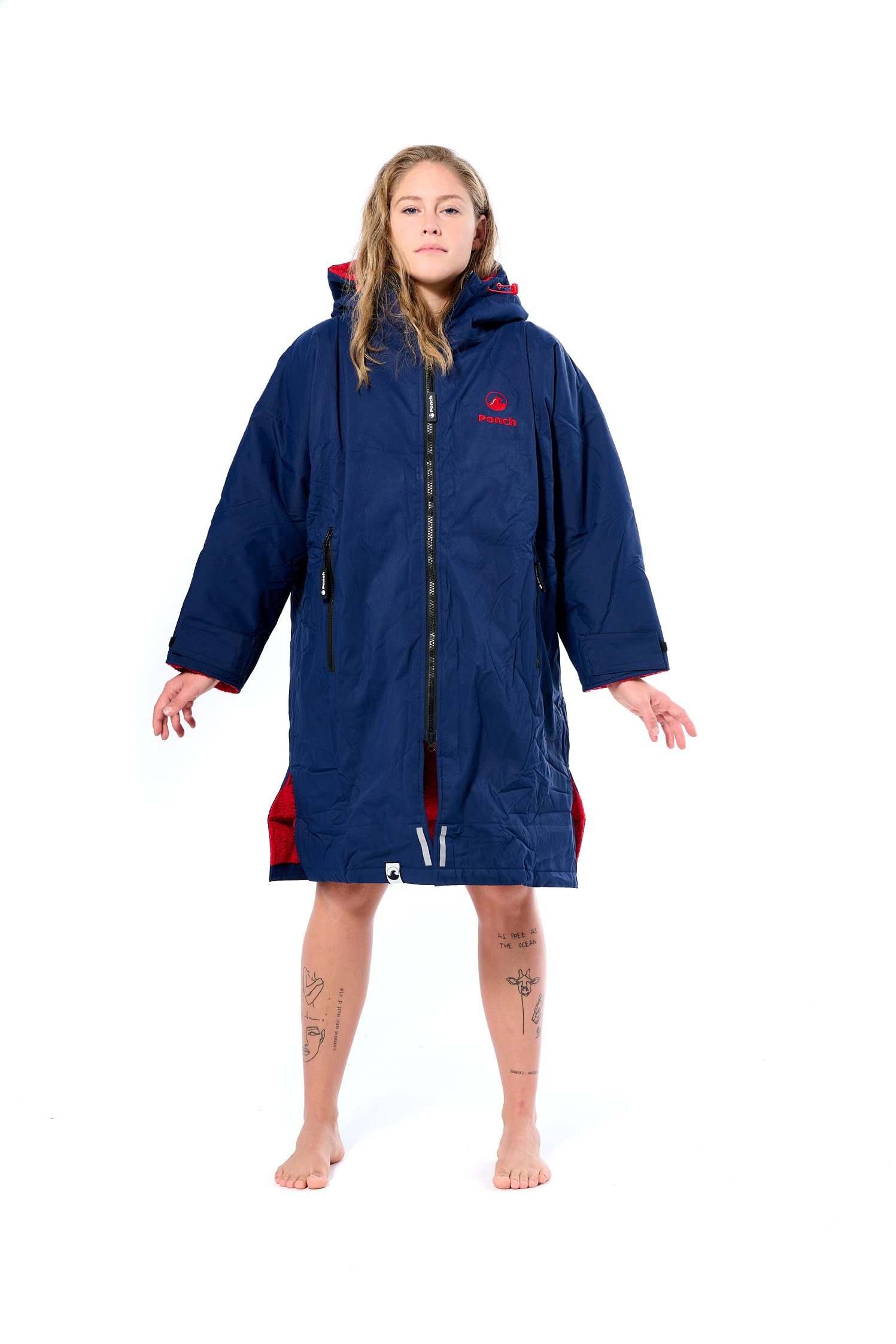 Ponch Robe - Changing Robes Navy with Lucious Red lining. Waterproof Windproof camo changing parka- Oversized Ponchos jacket, Large Navy/Red