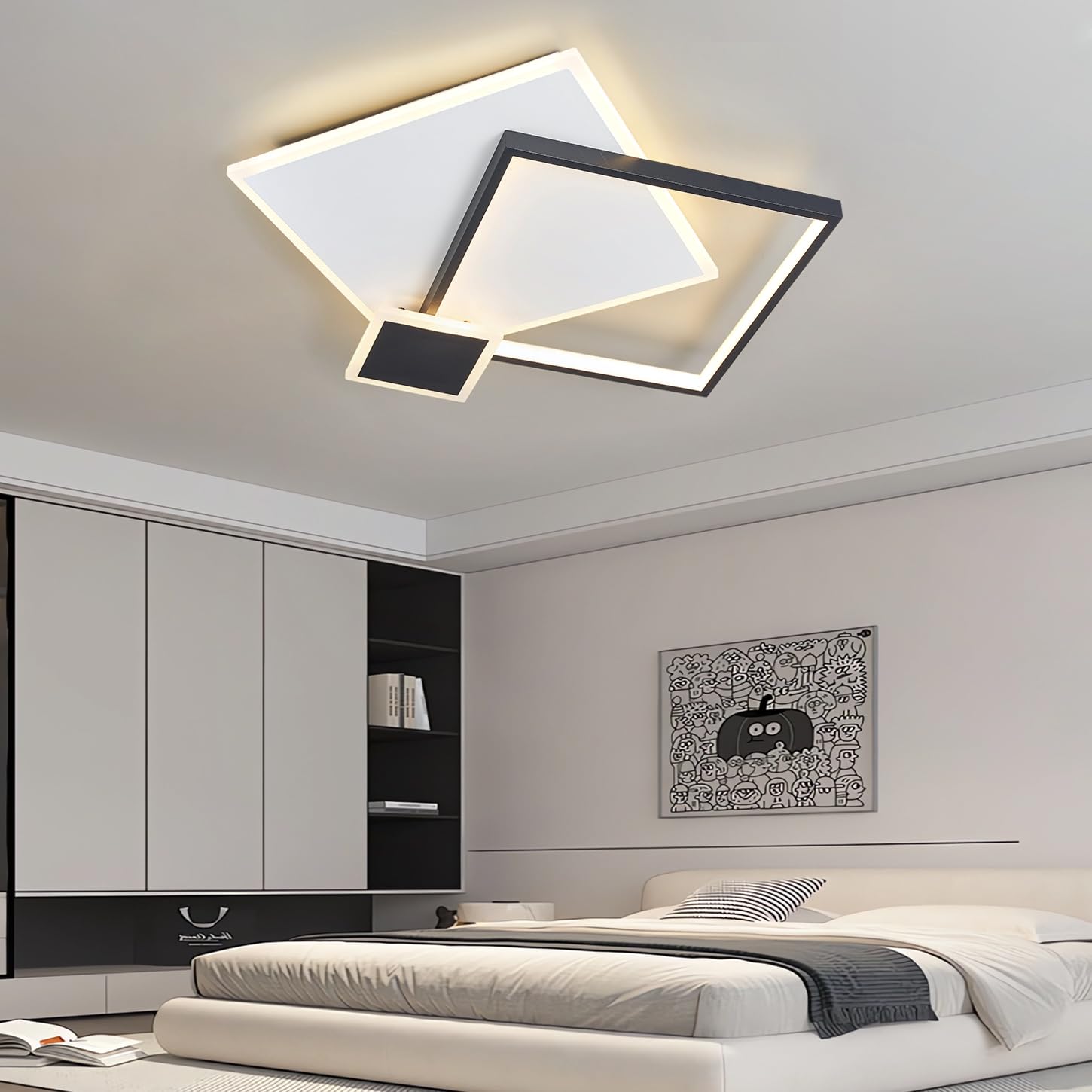 Modern LED Ceiling lamp 3000K-6500K LED Dimmable Ceiling Light Flush Mount Lighting with Remote Control Square Ceiling Lighting Fixture for Living Room Bedroom Dining Room Office (White+Black, L50CM)