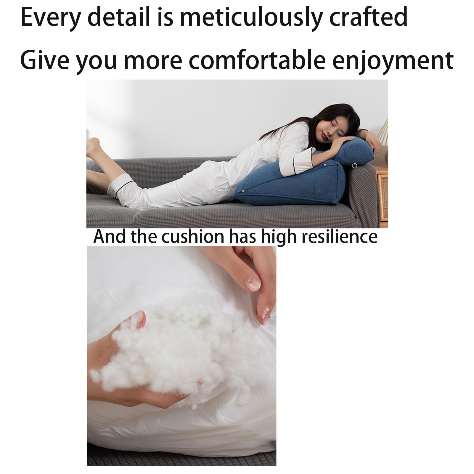 Trójkątna przenośna sofa z poduszką z wbudowanym uchwytem, ​​wygodną, ​​lekką, odpinaną rolką pod szyję i kieszeniami do przechowywania oraz miejscem do siedzenia(Silver Gray,60 x 50 x 20 CM)