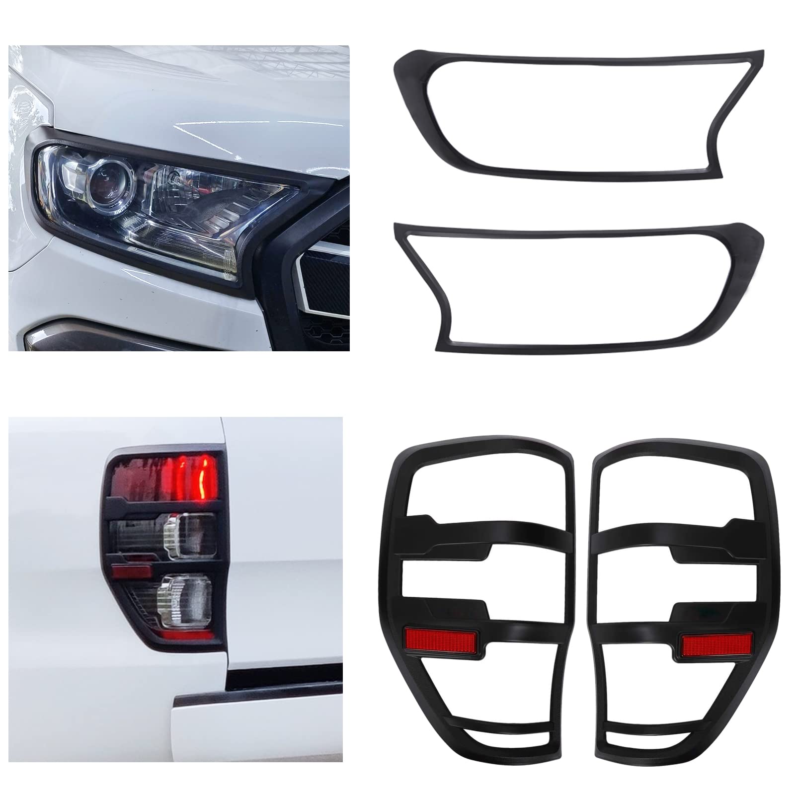 JHCHAN Light Guard for Ford Ranger Accessories - Wildtrak Raptor Thunder 2015-2022 XL XLT Limited Stormtrak Wolftrak T7 T8 Headlight Taillight Front Rear Tail Light Cover Protector 4PCS