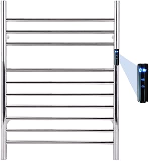 Dawot 10 Bars Towel Warmer Rack, 23" Electric Wall Mounted Heated Towel Rack with Timer and Temperature Control, Towel Heater Hard Wired/Plug-in Hot Towel Rails for Bathroom, Mirror Polished