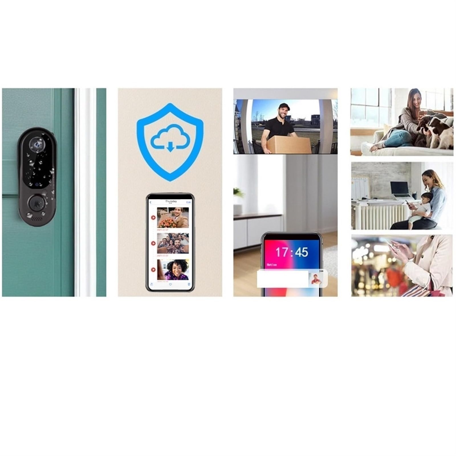 Smart Home Security Sonnette Caméra WiFi Interphone Vidéo Sonnette Caméra Extérieure sans Fil WiFi Sonnette 2 Voies Audio Vision Nocturne(Size:Doorbell xBattery)