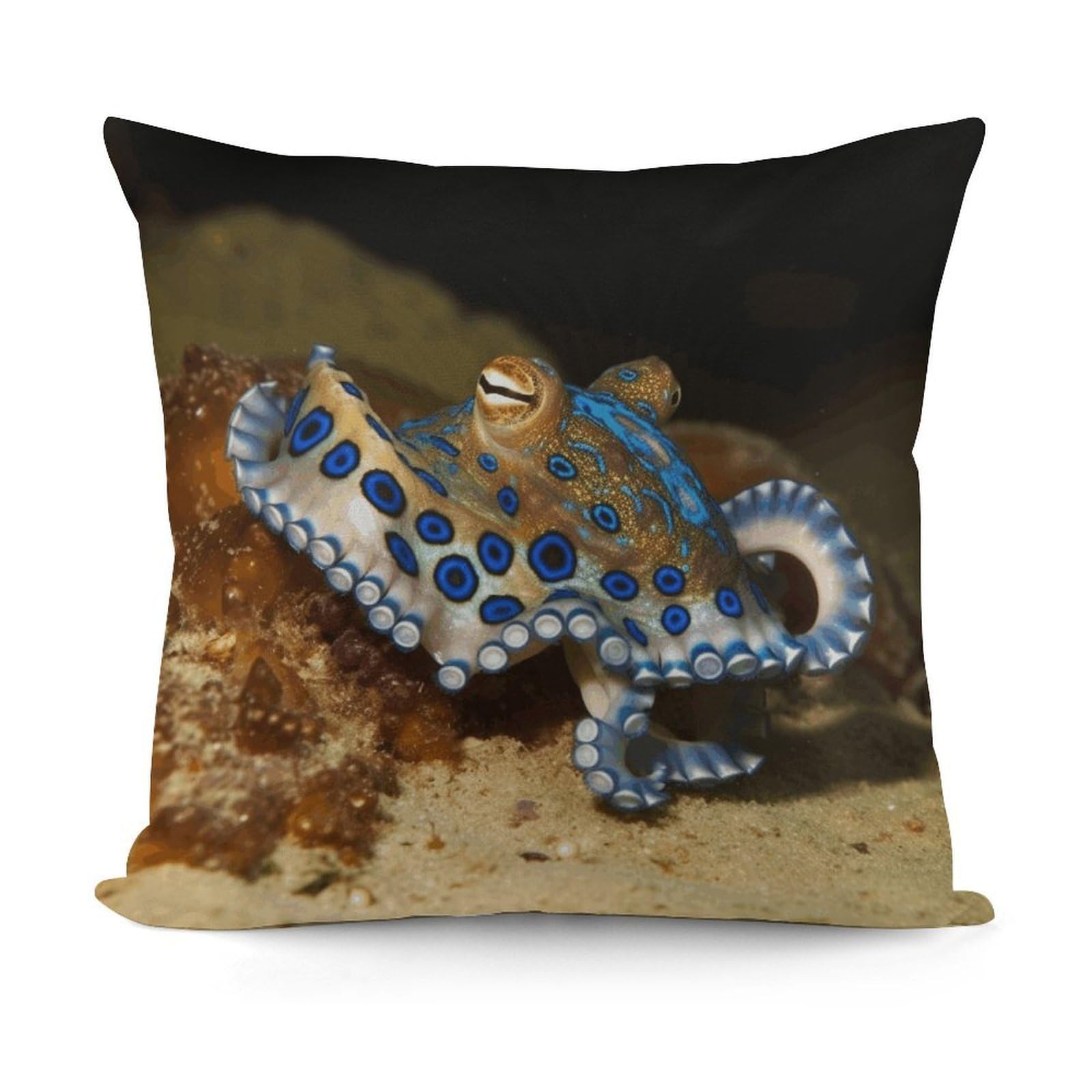 LZQPOEAS Blue Ring Octopus Throw Pillow Cover 18x18 in Breathable Square Pillow Case Cozy Soft Pillowcase Protector Fashion Modern Couch Cushion Case for Living Room Bed Sofa Decor