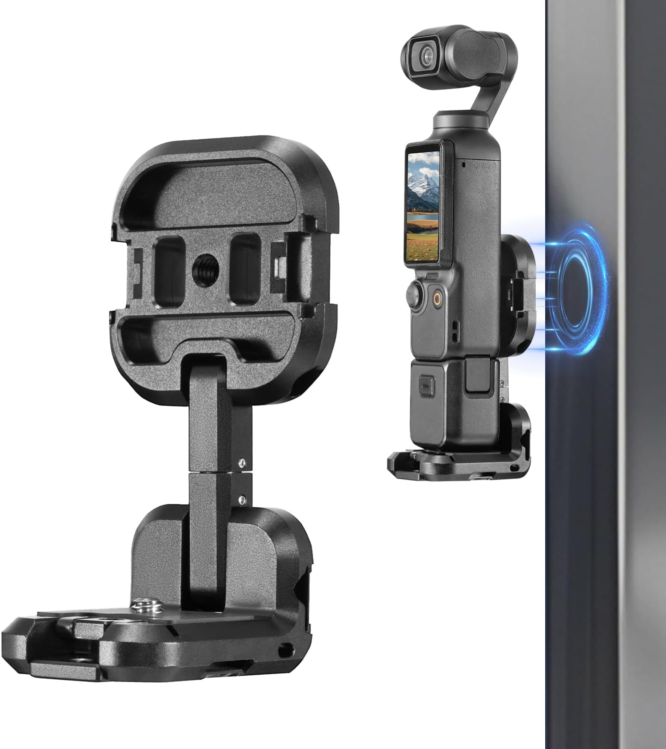 YDW Magnetic Mount Stand Compatible with DJI Osmo Pocket 3,L-Shaped MagneticMount for Pocket 3,Metal Bracket Mount with 1/4 Screw Holes/360* Rotating Linkage/Cold ShoeMount/Easy to Attach/Detach