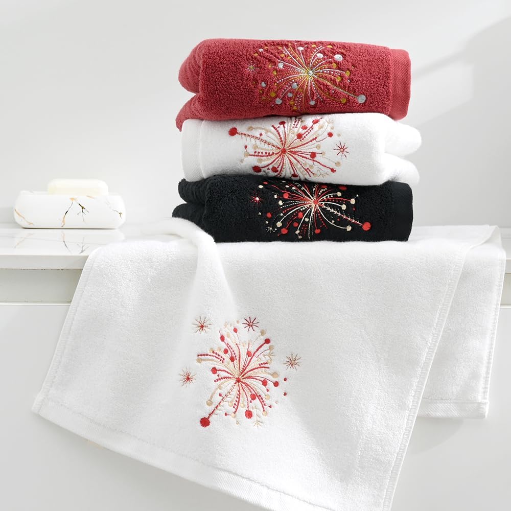 sense gnosis Celebratory Valentines Day Red Hand Towel Set of 2 Soft 100% Cotton Thick Absorbent Fireworks Embroidered Luxury Hand Towels for Bathroom Hotel Holidays Party Decorative 13 X 29 Inch - Image 6