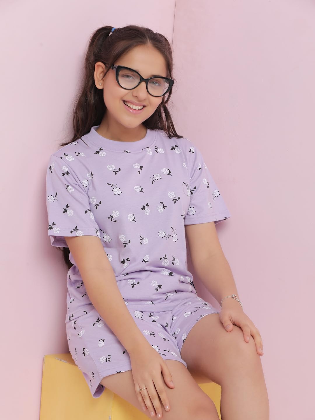 Lil Tomatoes Girls Regular Fit Cotton Night Suits, 11-12 Years, Lilac - Image 5 thumbnail