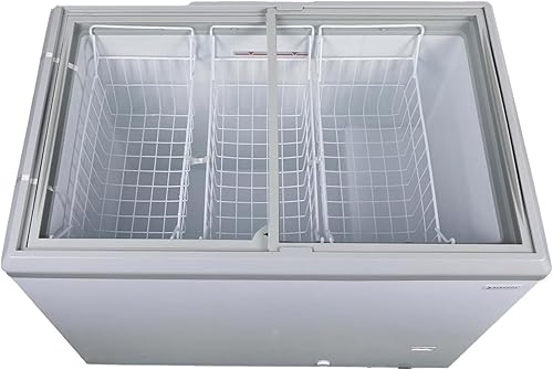 Congelador comercial de 12.4 pies cúbicos con luz LED, rango de temperatura de -8 °F y 0 °F, congelador de pantalla superior de vidrio con 6 cestas