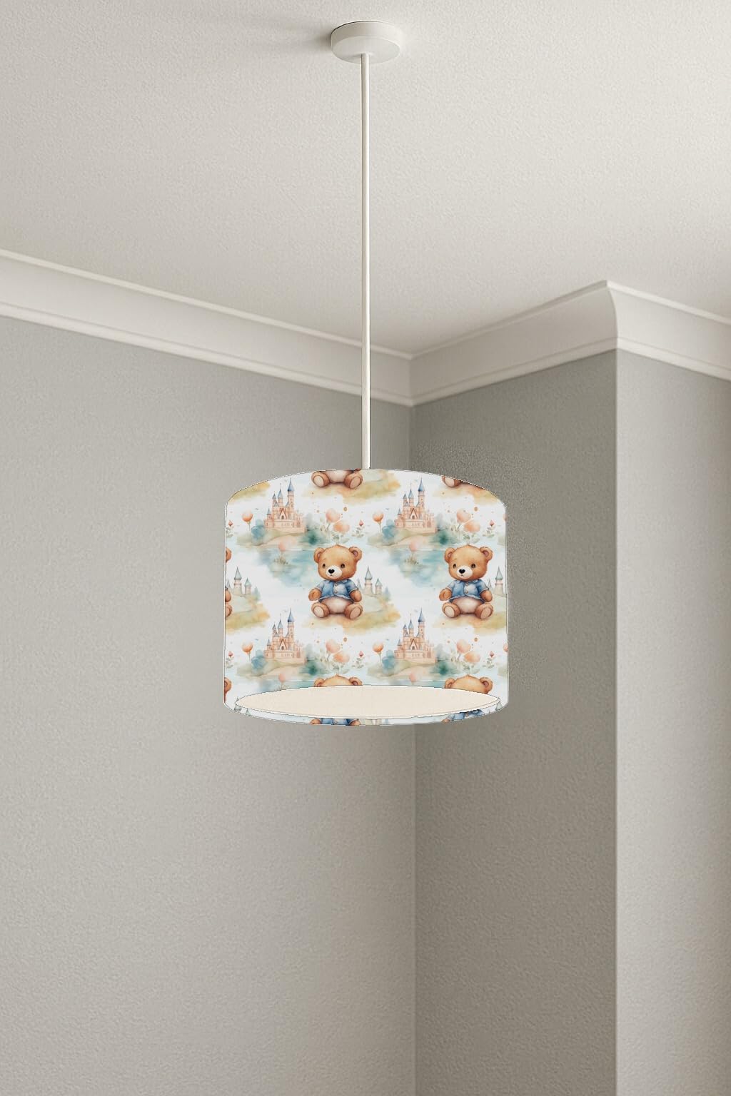 Whimsical Teddy Kingdom lightshade – 20 x 18.5cm Ceiling Drum Shade | E33BB8