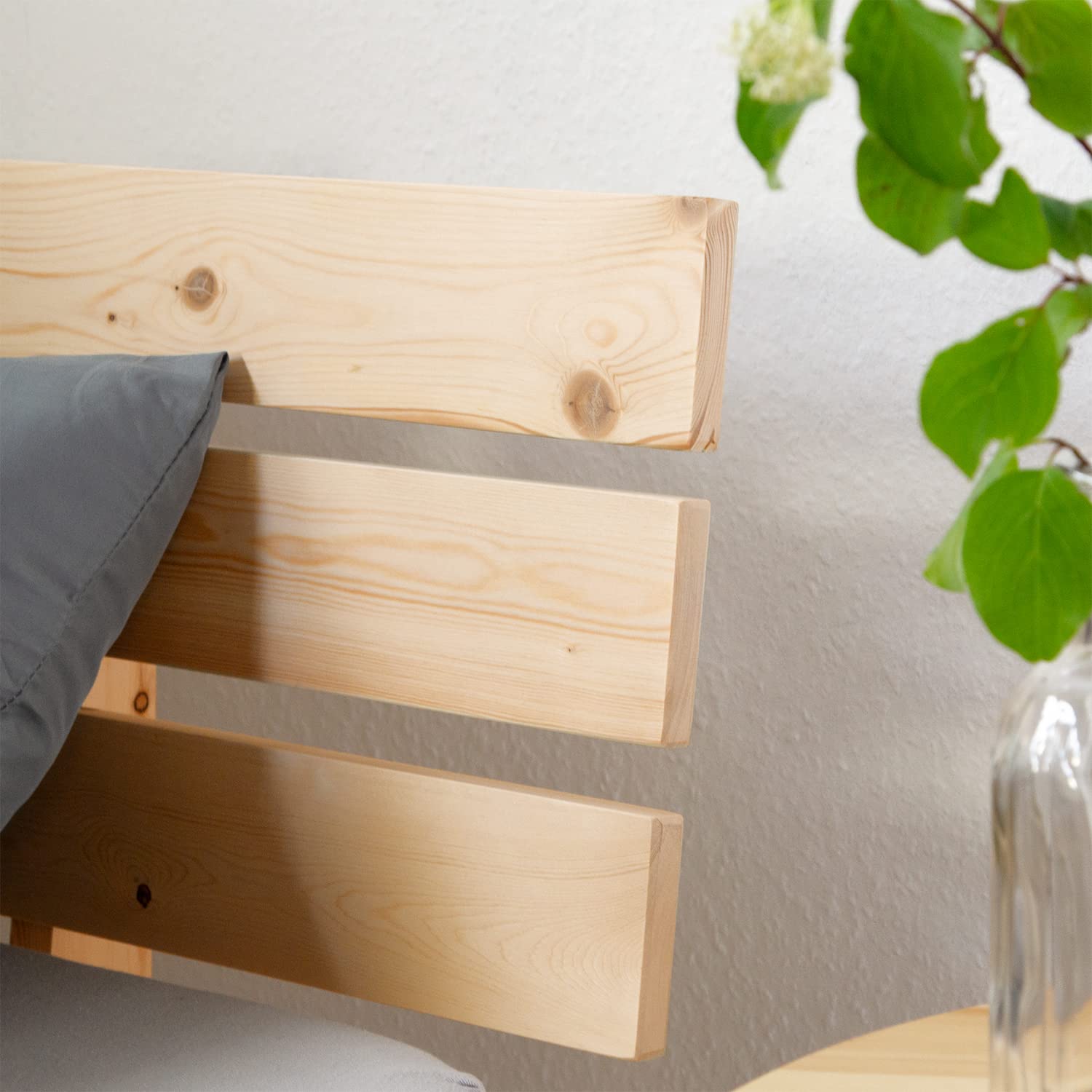 Homestyle4u Bett 90x200 mit Lattenrost Holz Kiefer Natur Holzbett 90x200 Einzelbett 90 x 200 cm Massivholzbett Bettgestell