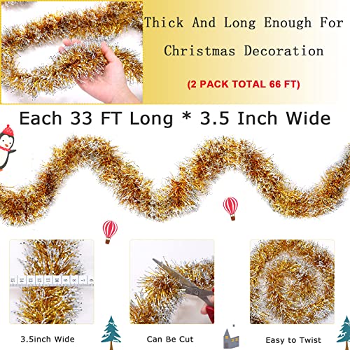 66 Feet 2 Pieces Christmas Tinsel Garland Metallic Christmas Tree Garland Shiny Party Tinsel Garland Hanging Decorations For Christmas Tree Wedding Birthday Party Supplies (Gold And Silver) #TOP1