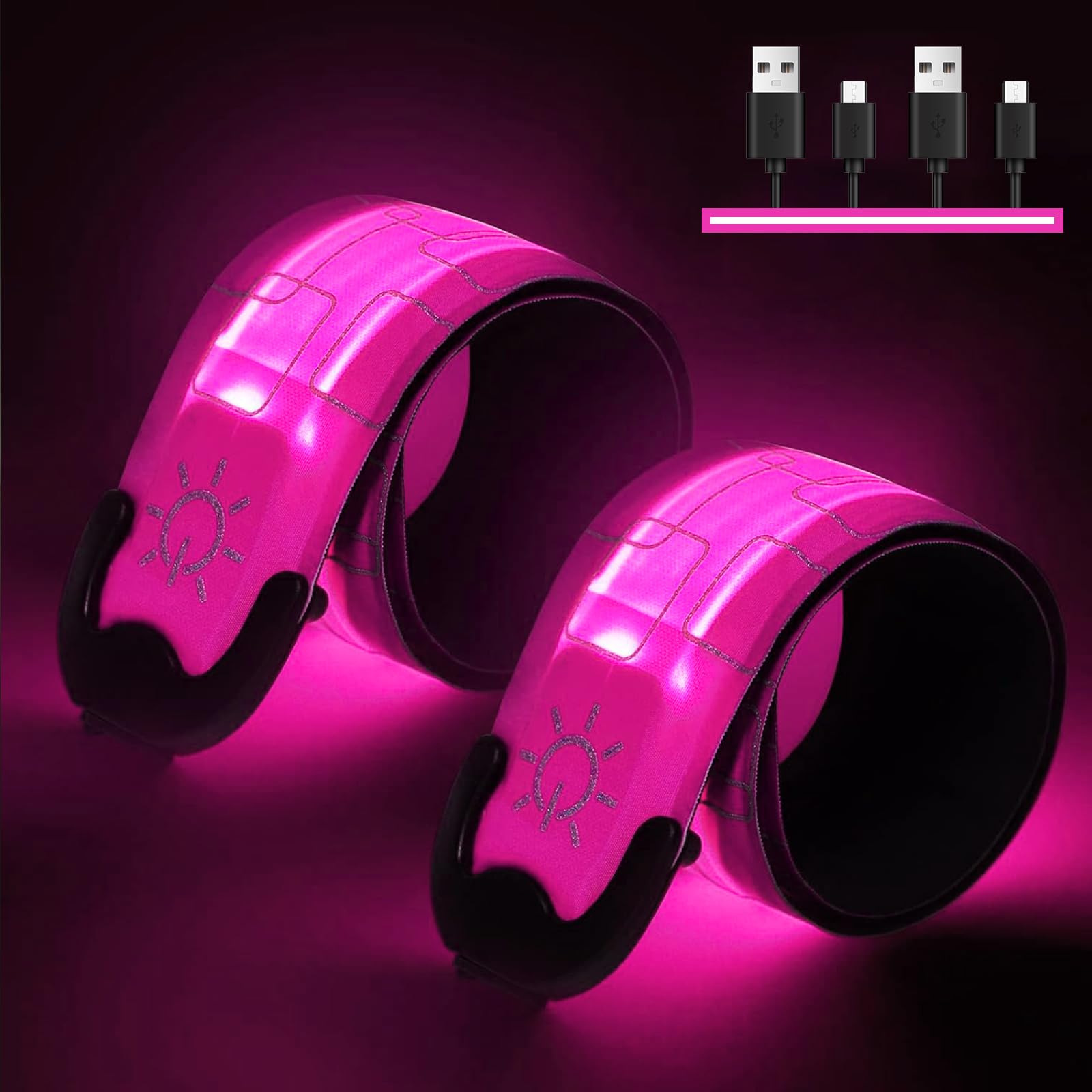 Led Armbands for Running, 2 Pack Running Lights for Runners Rechargeable Reflective Running Gear, High Visibility Light Up Armbands for Night Running, Cycling, Dog Walking, Walkers, Pet Owners