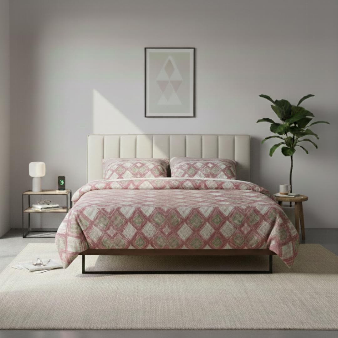 Jenny Sesàl Iside Cotton Sheet Set – Bed Sheet Set + Pillowcases (Pink,Double)
