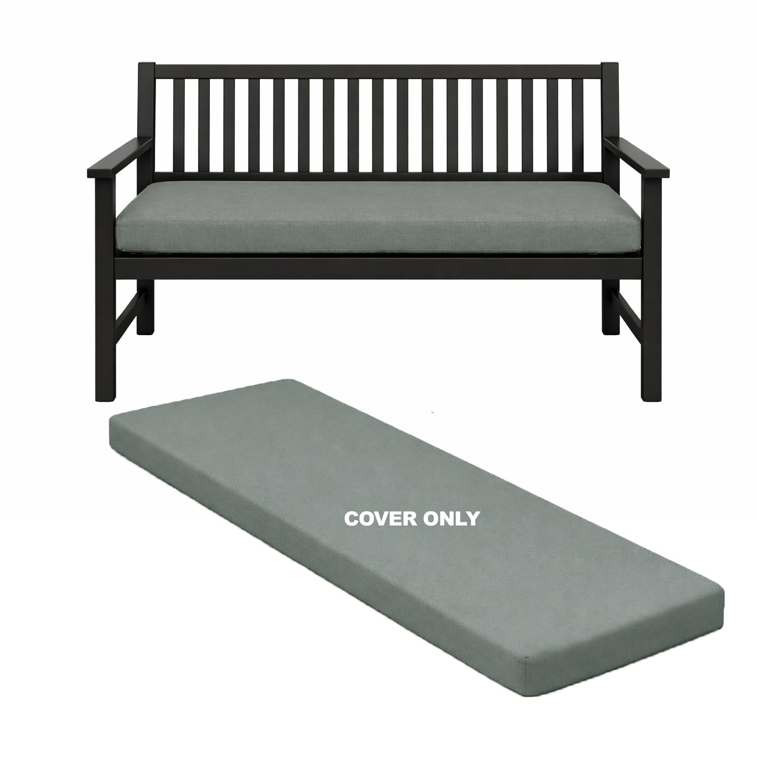 Garden Bench Cushion Cover Only (No Foam Insert) Waterproof Outdoor Rattan Seat Pad Cover for 2/3/4 Seater 108/143/170cm – Thick Long Chair/Swing Replacement Cover (Grey, 2 Seater-108x45x6cm) — image 1