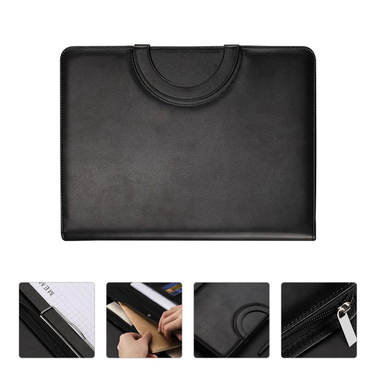 Business Padfolio Schwarz aus Pu, Executive Schreibmappe mit Reißverschluss