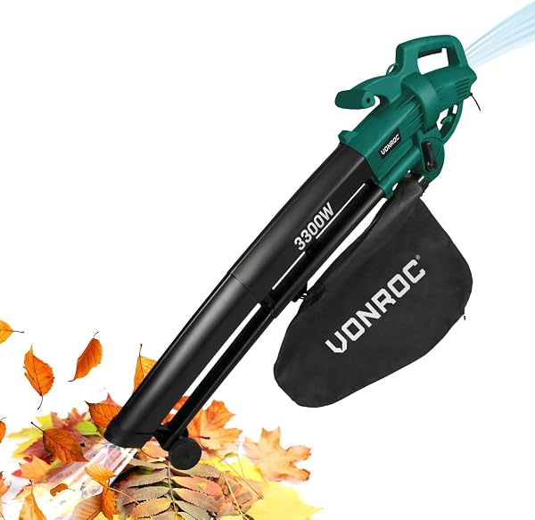 Souffleur aspirateur de feuilles 3-en-1 électrique 3300 W, vitesse d'air 270 km/h, sac de 40 L, bandoulière, 3 kg