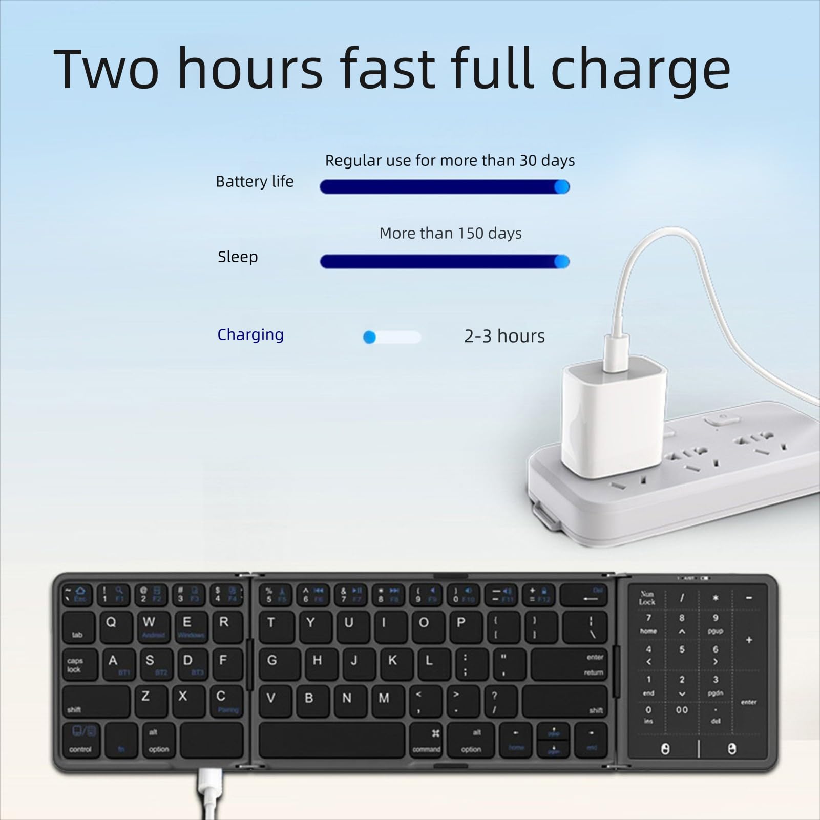 Annadue Tastiera Bluetooth Pieghevole con Touchpad, Mini Tastiera Wireless Portatile da Viaggio Tascabile con Trackpad, Sincronizzazione Multidispositivo Ricaricabile per Tablet P (BLACK)