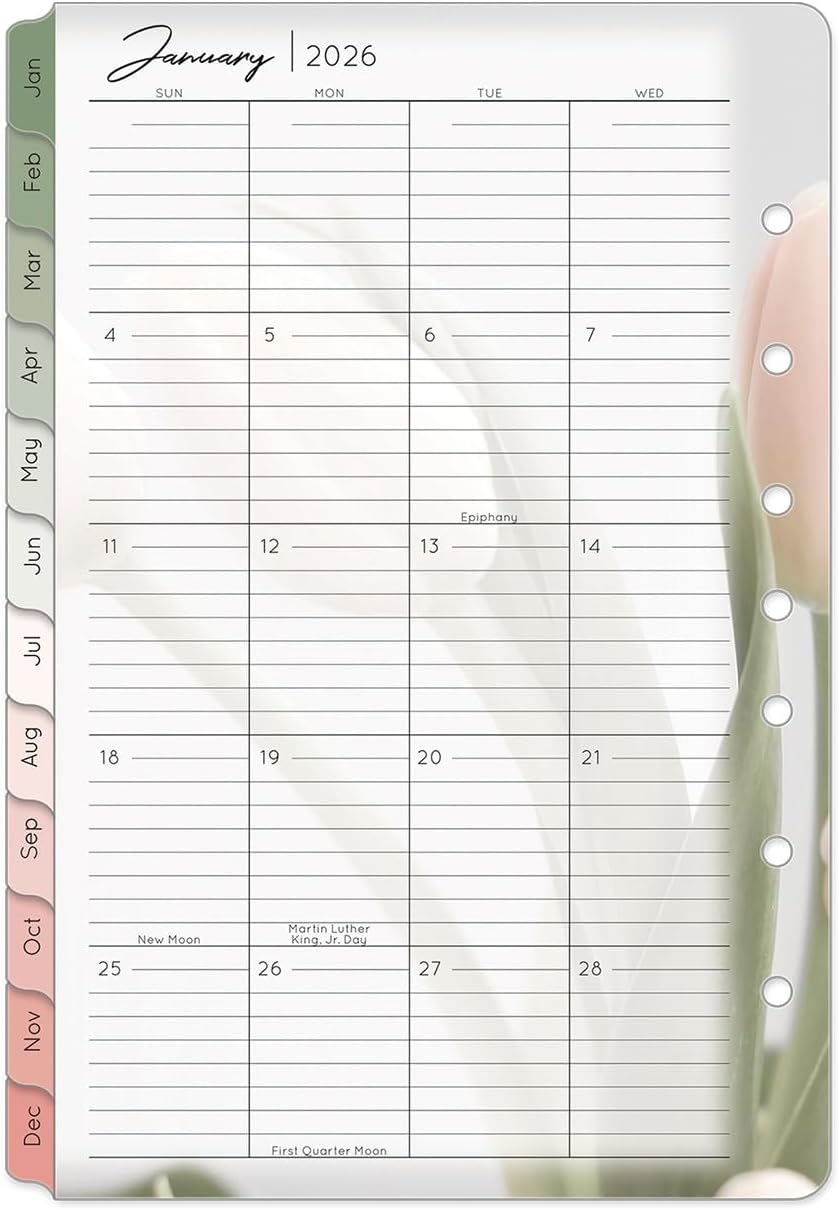 FranklinCovey - Blooms Two Page Monthly Calendar Tabs for Ring-Bound FranklinCovey Planners (Classic, Jan 2026 - Dec 2026)