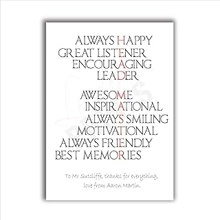 A gorgeous Personalised Motivational Acrostic Words Head Master thank you print to say thank you to a Teacher or School, Present Gift Thank Leaving Quote