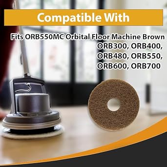 Replacement for Oreck Commercial 437049, 437-049 Orbiter Brown Scrub Pad, 12 in. Diameter, Abrasive Pad for Stripping Floors, Use with ORB550MC Hard Floor Cleaner Machine (4 Pads)