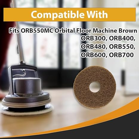 Replacement for Oreck Commercial 437049, 437-049 Orbiter Brown Scrub Pad, 12 in. Diameter, Abrasive Pad for Stripping Floors, Use with ORB550MC Hard Floor Cleaner Machine (4 Pads)