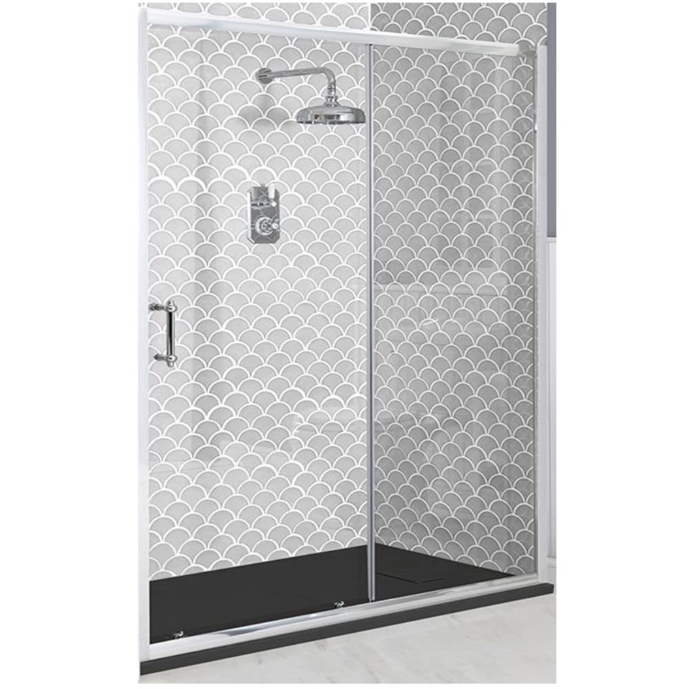 Milano Langley Chrome Recessed Sliding Door Shower Enclosure Graphite Tray - 1700mm x 900mm