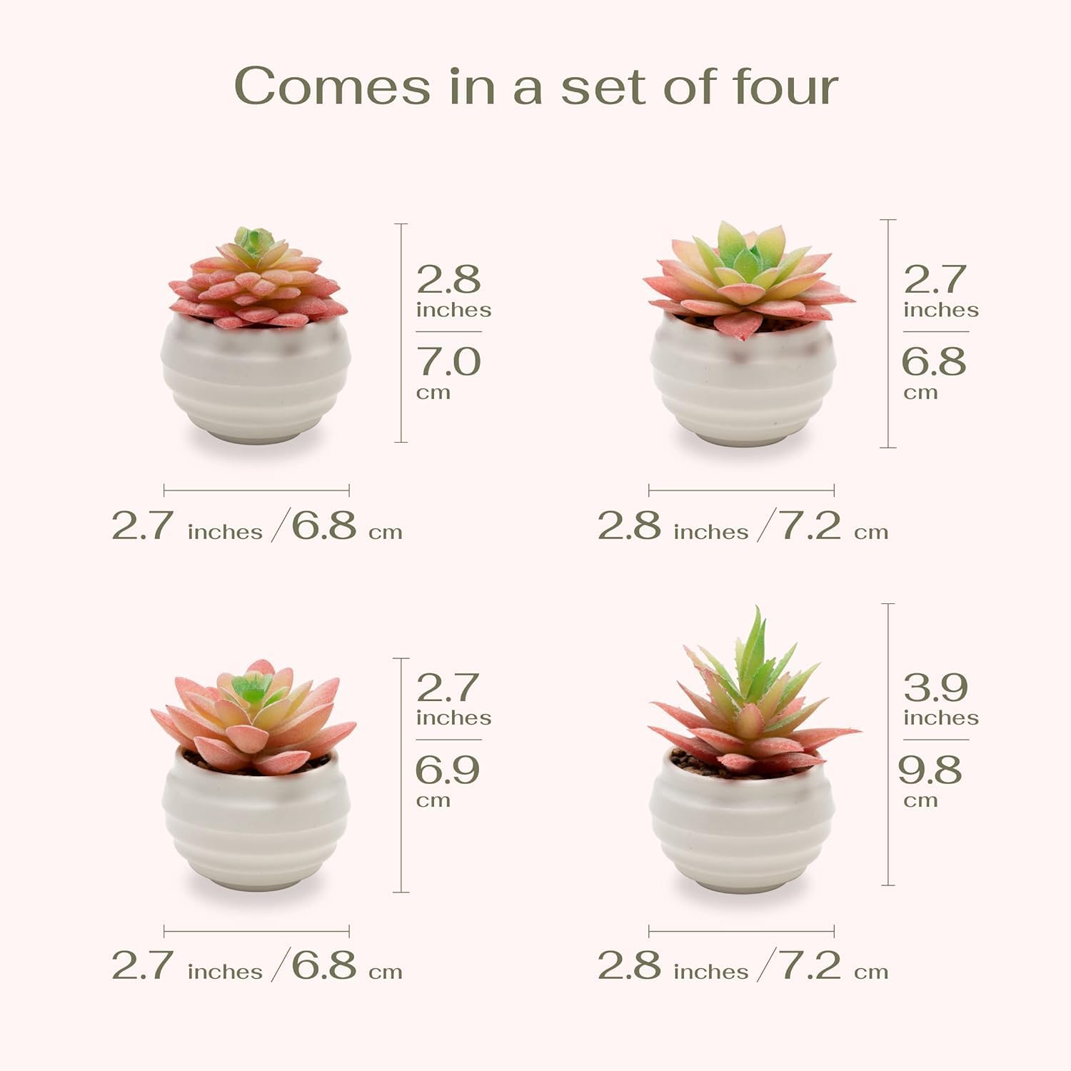 VIVERIE 4Pcs Pink Green Artificial Succulents in Pots (Plastic)- Small Artificial Plants, Office Decor, Office Home Halloween/Christmas Decor Gifts-Faux Plant Gifts for Women