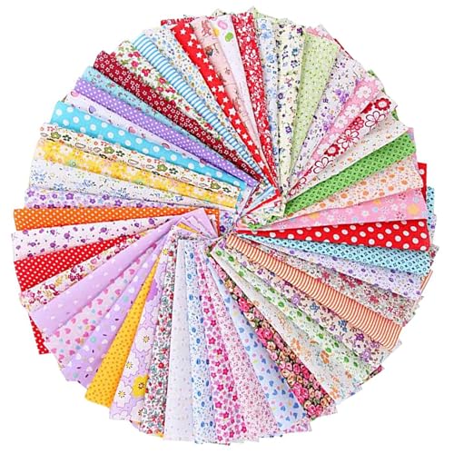 50 pièces de tissus à coudre pour patchwork, 10 x 10 cm, tissu en patchwork en coton, motifs colorés en coton, tissus pour enfants à coudre pour le bricolage,...