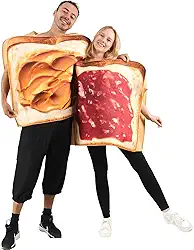 Conjunto de fantasia de casal de manteiga de amendoim e geleia de 2 peças com comida engraçada de Halloween para adultos, multicolorido