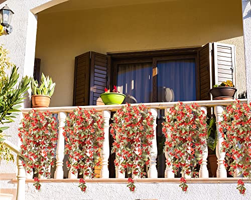 2 Pack Artificial Hanging Rose Flowers Plants, Fake Hanging Plants Colorful Rose Greenary Vine Outdoor Uv Resistant Plastic Plants For Wall Home Garden Wedding Indoor Outdoor Decor(Red) #TOP5