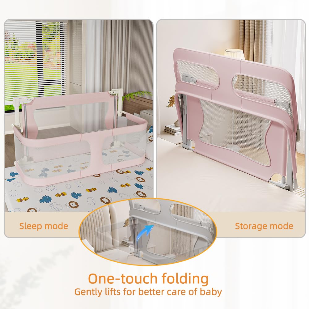 Bettgitter Rausfallschutz für Kinderbett & Babybett, Höhenverstellbar und Klappbar, Ohne Bohren Montage, Sicherer Bettschutzgitter für Boxspringbett und Elternbett-WX54703