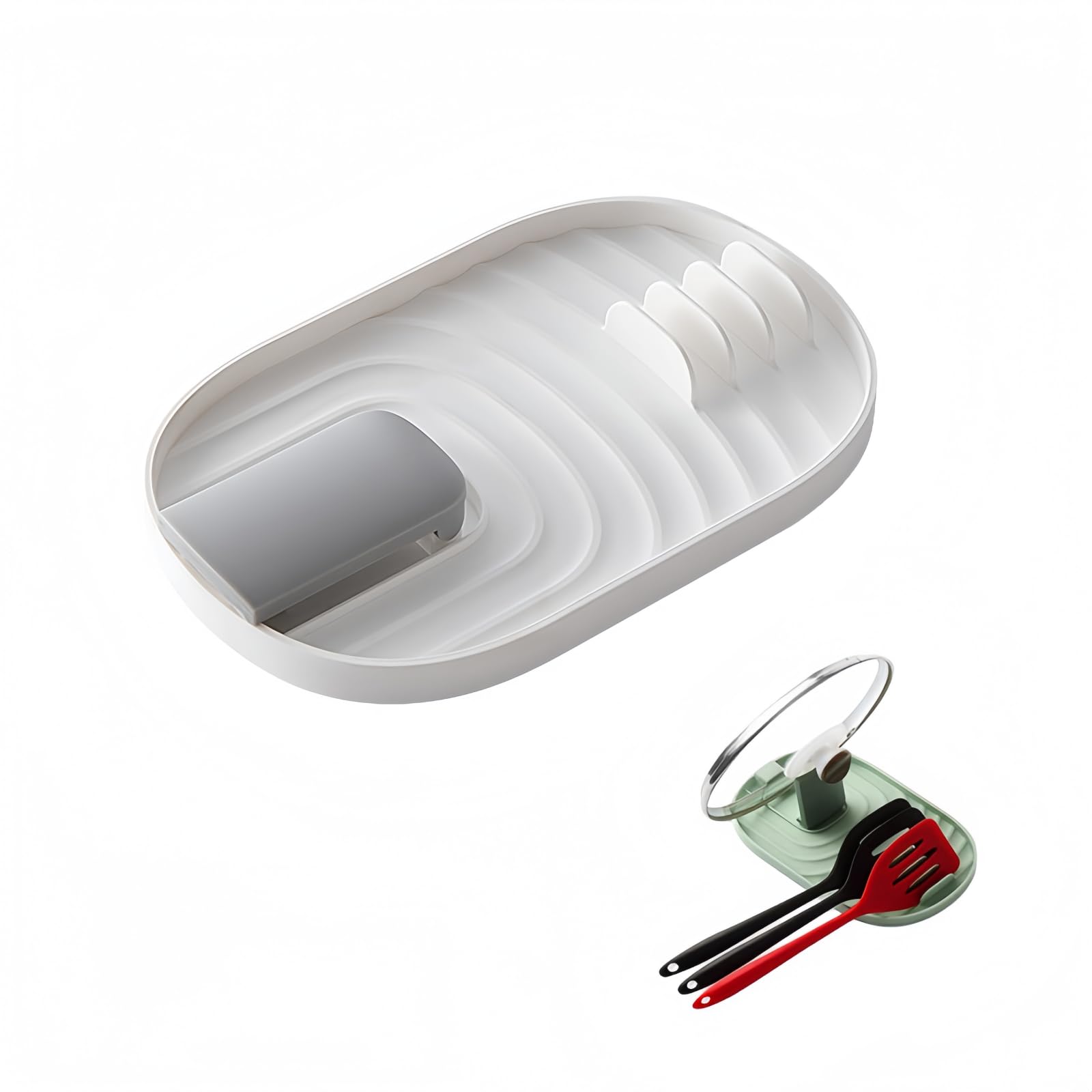 Lvnehal White Multifunctional Foldable Pan Lid And Spoon Holder, 2-In-1 Pan Lid Holder – Heat-Resistant, Folds Flat. Holds Lids Or Spoons, Keeps Stove Top Clean, Stops Drips And Stains.compact & Practical