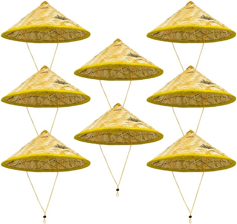 8Pcs Traditional Asian Rice Bamboo Straw Hats 17" Chinese-Vietnamese Style Unisex Outdoor Sun Hats