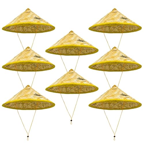 TZBTSTEAM 8Pcs Traditional Asian Rice Bamboo Straw Hats 17" Chinese-Vietnamese Style Unisex Outdoor Sun Hats