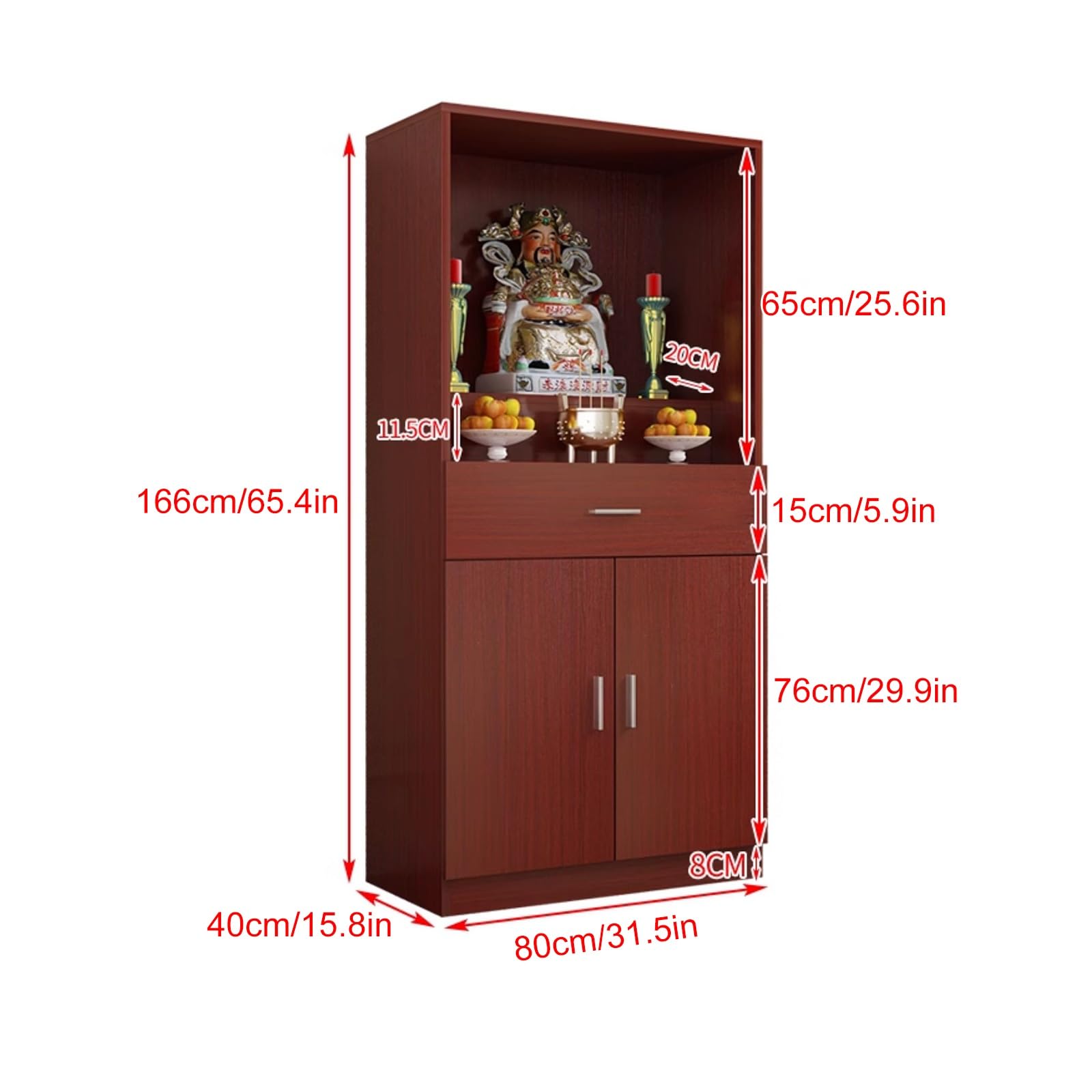 Mesa de meditación con Altar y Mueble de Almacenamiento, Pedestal Chino para ofrendas, Mesa de oración Budista, Ideal para Sala de Estar o Estudio (Blanco, 31,5 x 15,8 x 65,4 Pulgadas).