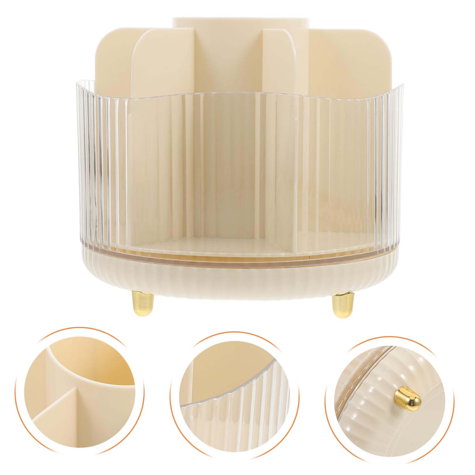 Organizer Girevole per Pennelli Trucco in Pet Beige, Grande | Design Scomparti, Leggero e Rotante a 360 Gradi, per Ufficio e Decorazione Scrivania