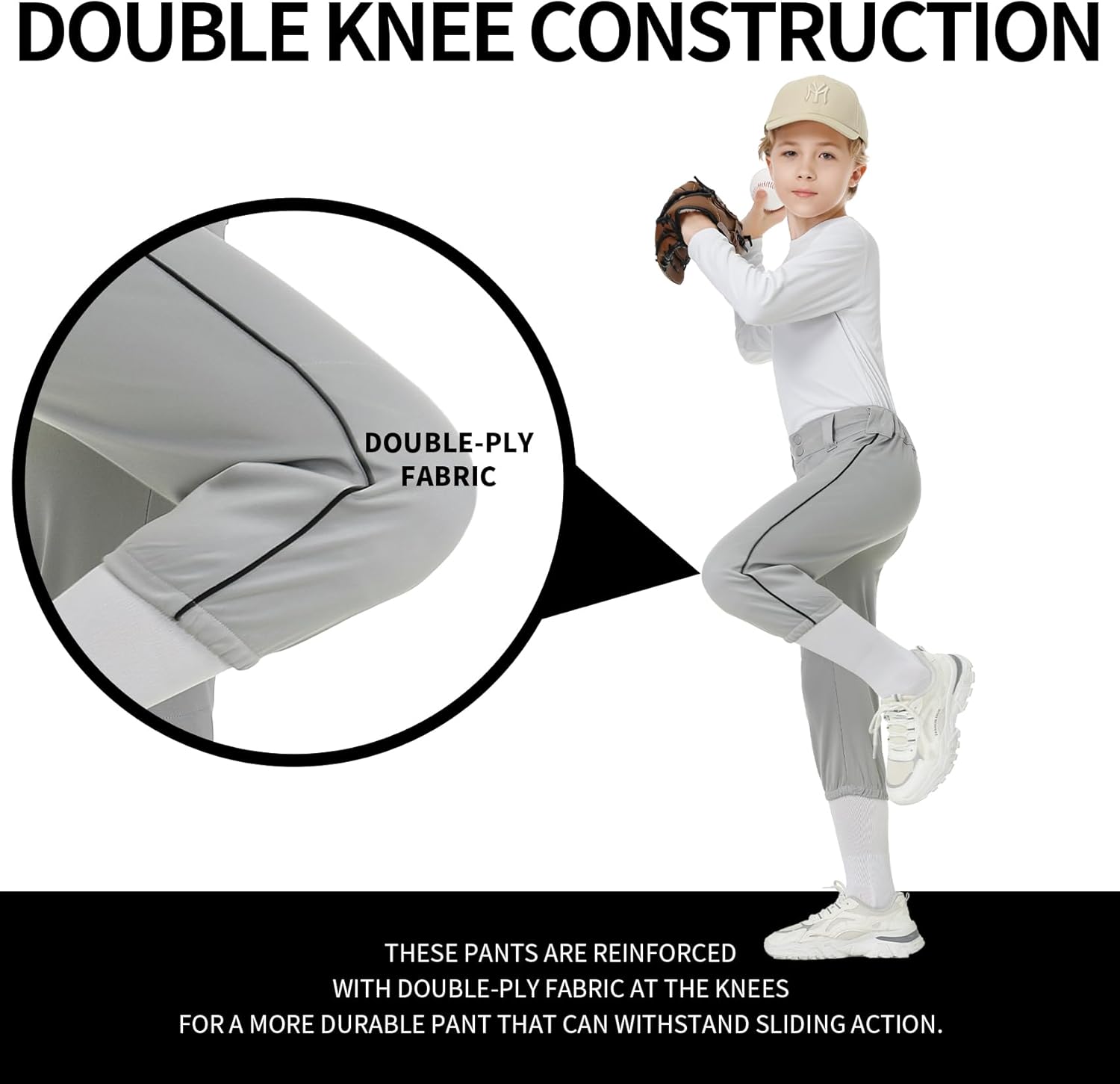 QBK 2T/3T/4T/5T/6T/7T Toddler Boy's Knicker Baseball Pants with Side Piping/Braid - Image 4