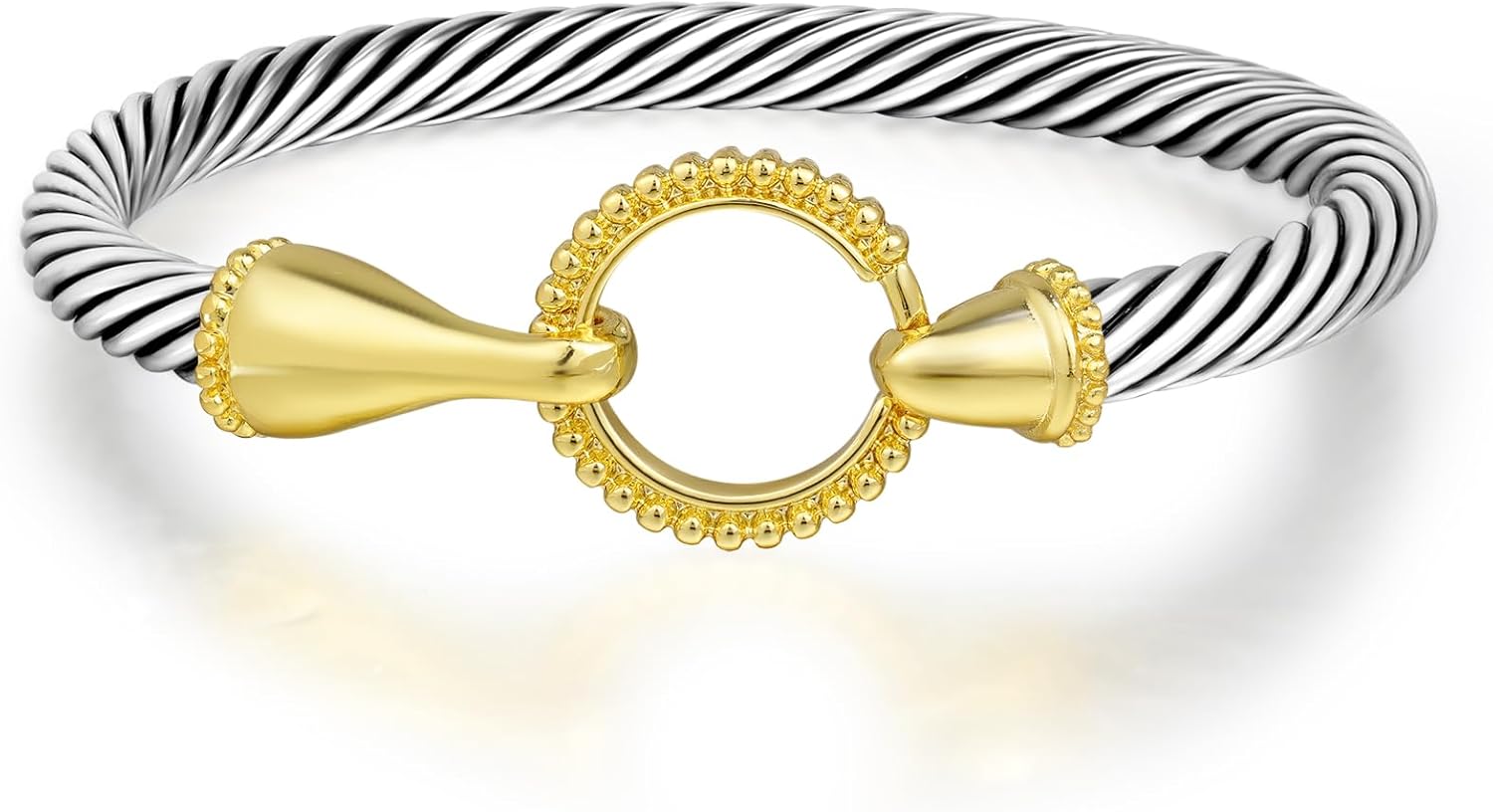 Wiilkac Cuff Bracelets for Women Two Tone - Cable Bangle Bracelet Twisted Silver Wire - Gold Hook Vintage Mixed Metal Cuff Bracelets Jewelry Gift