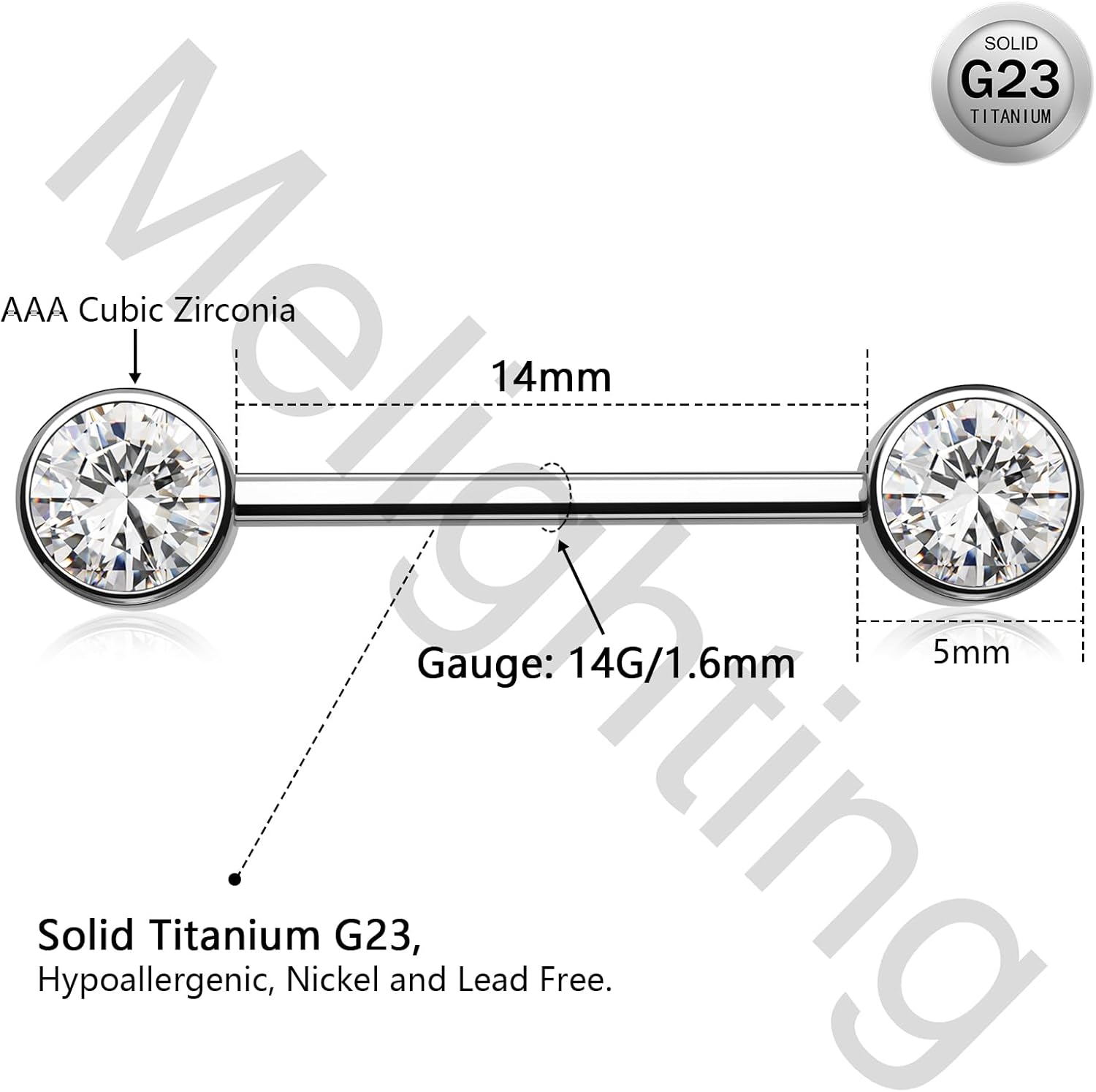 Melighting Titanum Nipple Rings 14G Threadless Push in Nipple Piercing Jewelry for Women Titanium G23 Nipple Barbell Clear Round CZ TitaniumNipple Jewelry - Image 5