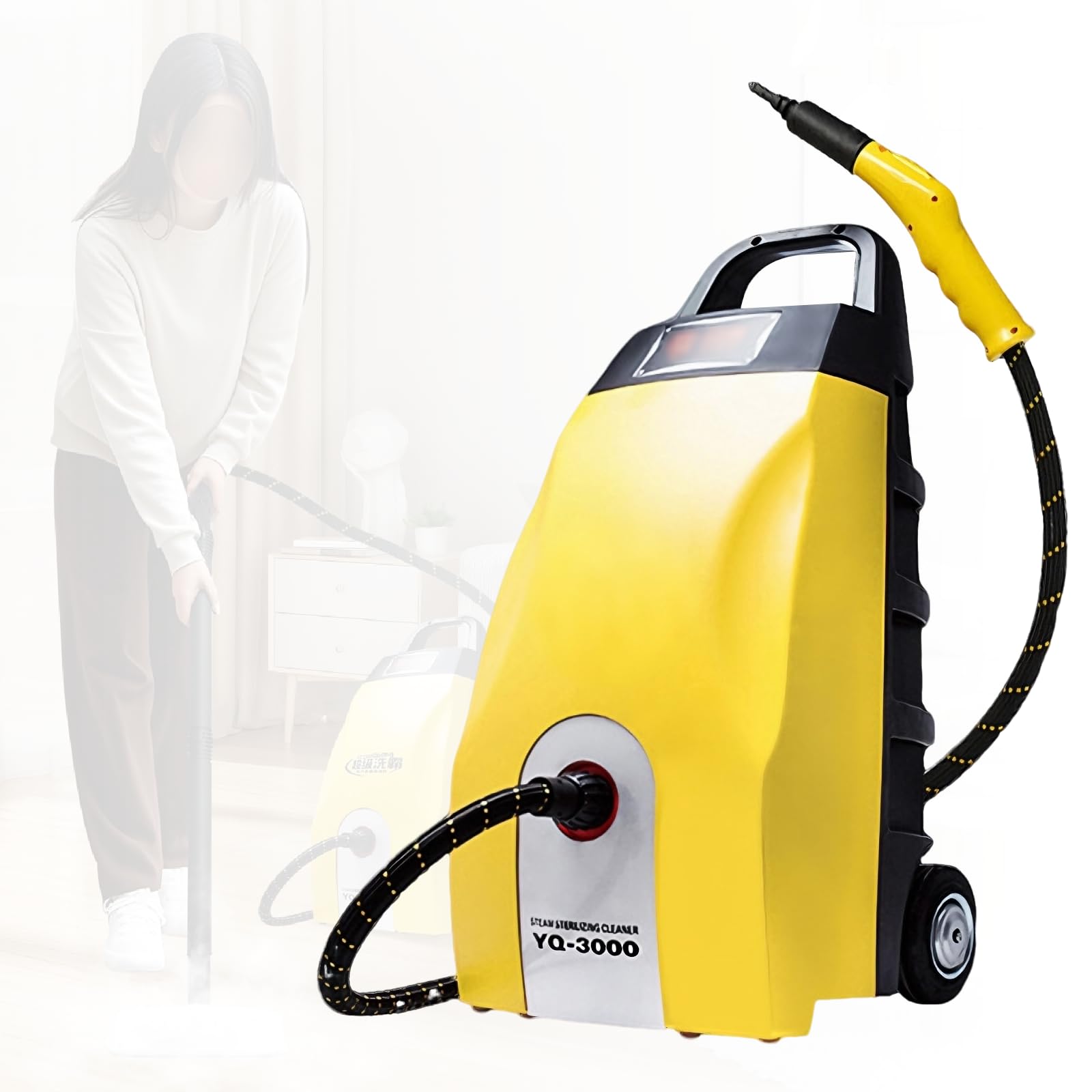 Limpiador a Vapor de Alta presión, 3000 vatios, Capacidad de 3,5 litros, Vapor Azul de 110 ℃, presión de 5,0 Bar, Calentamiento rápido de 40 Segundos, Viene con 6 Accesorios Yellow